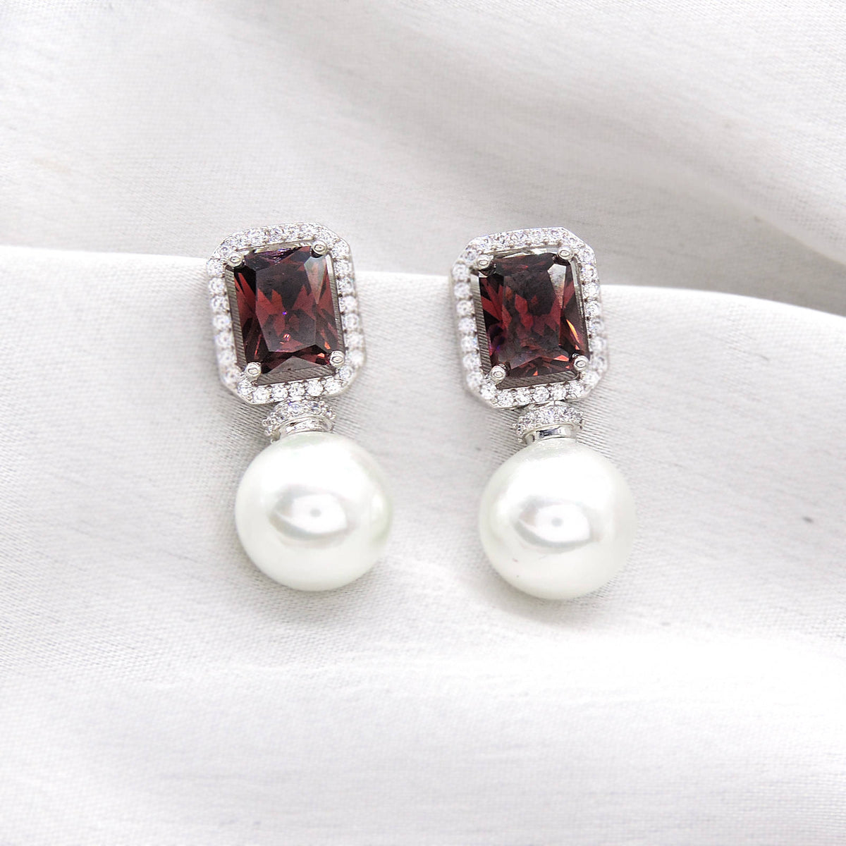 Rhodolite With Pearl Drop Earrings