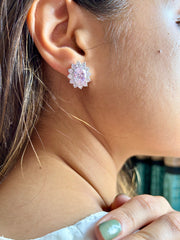 Rosy Elegance: Pink Oval Diamond Cluster Earrings