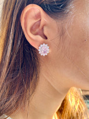 Rosy Elegance: Pink Oval Diamond Cluster Earrings