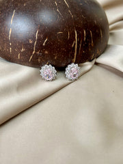 Rosy Elegance: Pink Oval Diamond Cluster Earrings