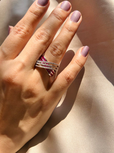 Fiery Red Baguette Colorstone Diamond Ring