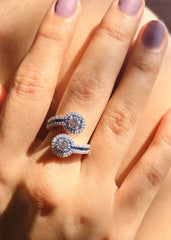 Sapphire Glow Diamond Adjustable Ring with Blue Baguettes