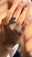 Sapphire Glow Diamond Adjustable Ring with Blue Baguettes