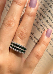 The Evergreen Duo: Green and Diamond Baguette Ring