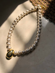 Pearl Chain with Gold Drop Pendant Necklace