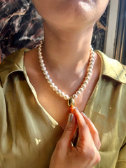 Pearl Chain with Gold Drop Pendant Necklace