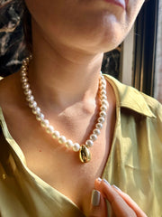 Pearl Chain with Gold Drop Pendant Necklace