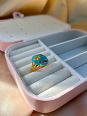 "Adjustable Multicolor Designer Ring with Blue Enamel"