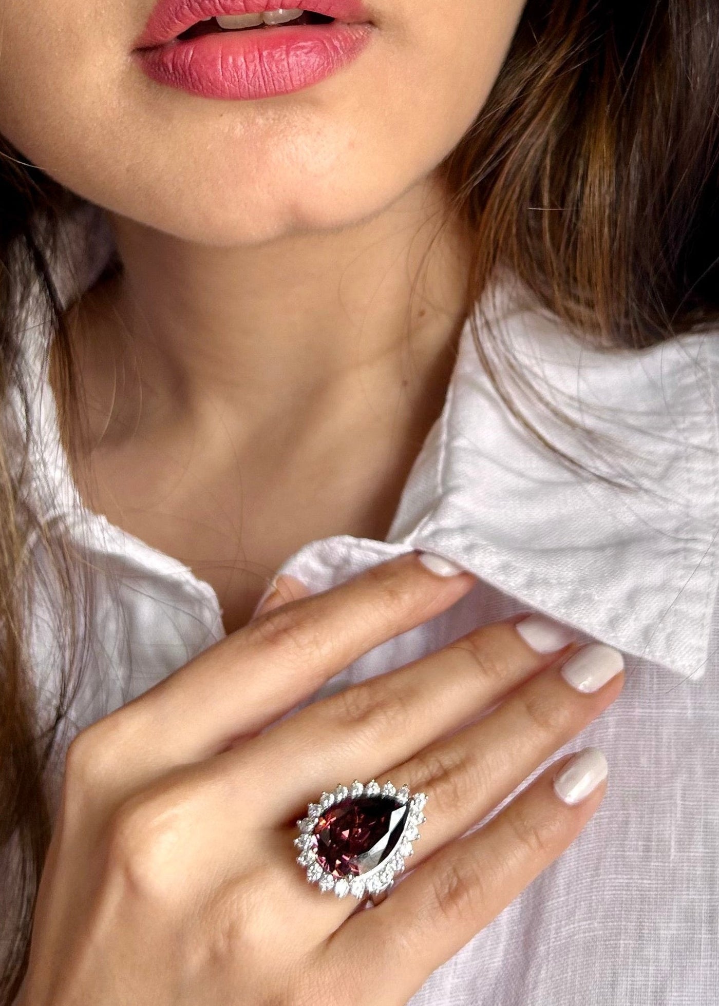 **Rhodolite with Diamonds Ring**