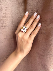 "Multicolor Designer Ring with White Enamel"