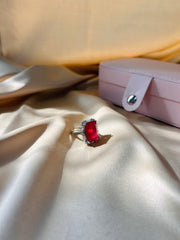 "Elegance in Red: Discover the Timeless Beauty of Our Hydro Color Stone Ring."