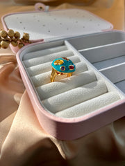 "Multicolor Stones Ring with Blue Enamel"