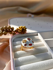 "Multicolor Designer Ring with White Enamel"