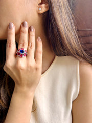 Elegant Red & Blue Gem Cocktail Ring