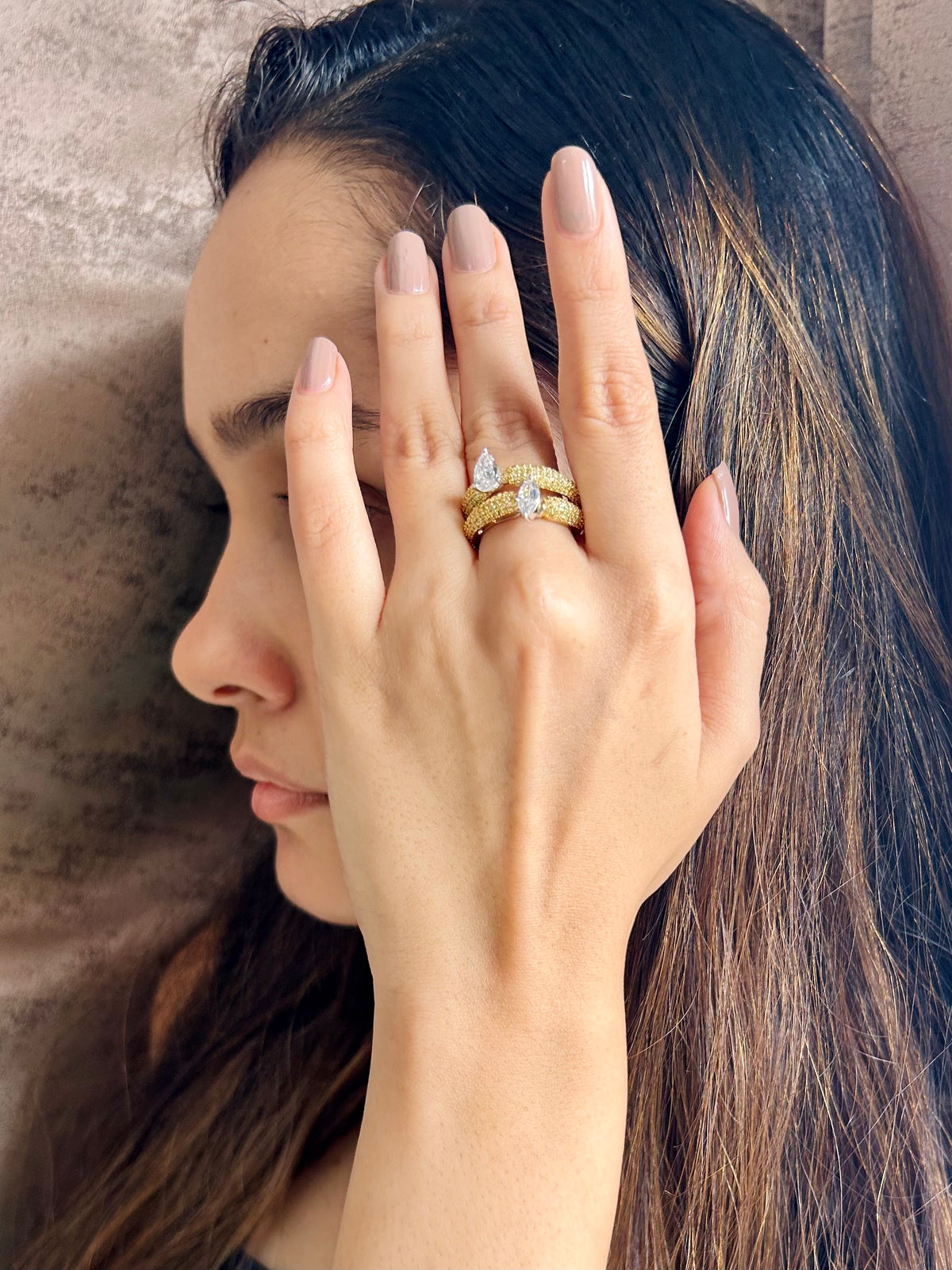 Pear & Marquise Solitaires Ring with Yellow Diamonds