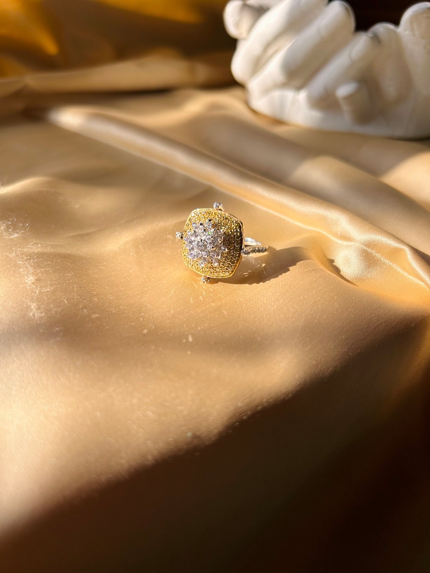 Sunset Splash Yellow & White Diamond Cocktail Ring