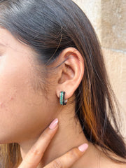 Enchanted Forest: Black Enamel & Green Colorstone Hoops