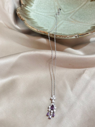 "Charming Amethyst Diamond Pendant Set: A Pop of Purple Luxury"