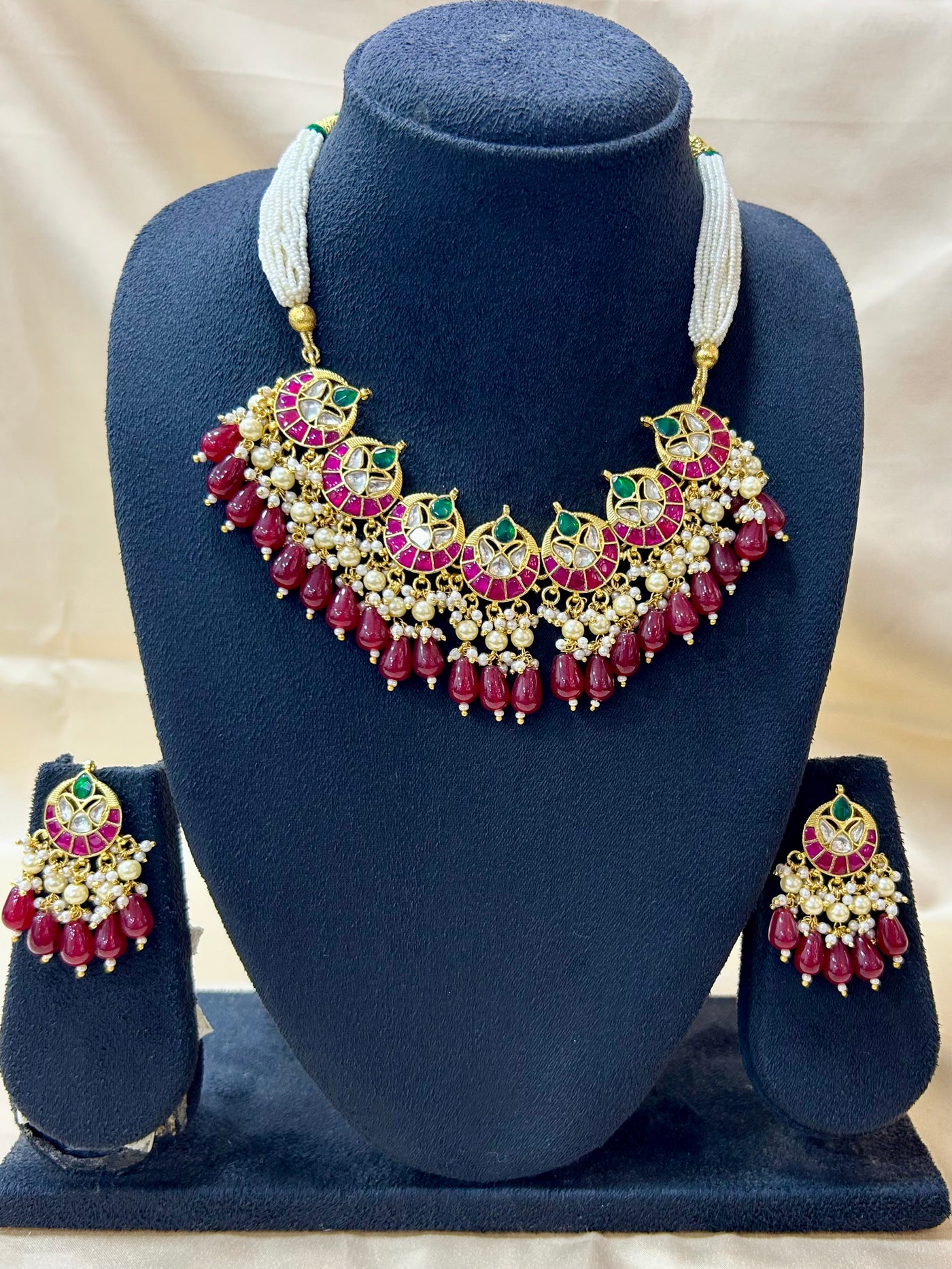 Vivacious Vows: Necklace Set Adorned with Color Stones and Green Enamel